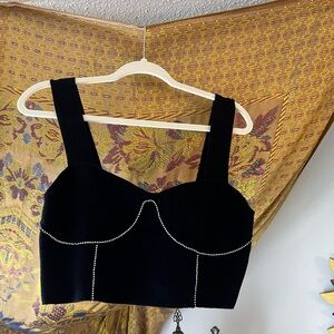 Black Embellished Crop Bustier Top